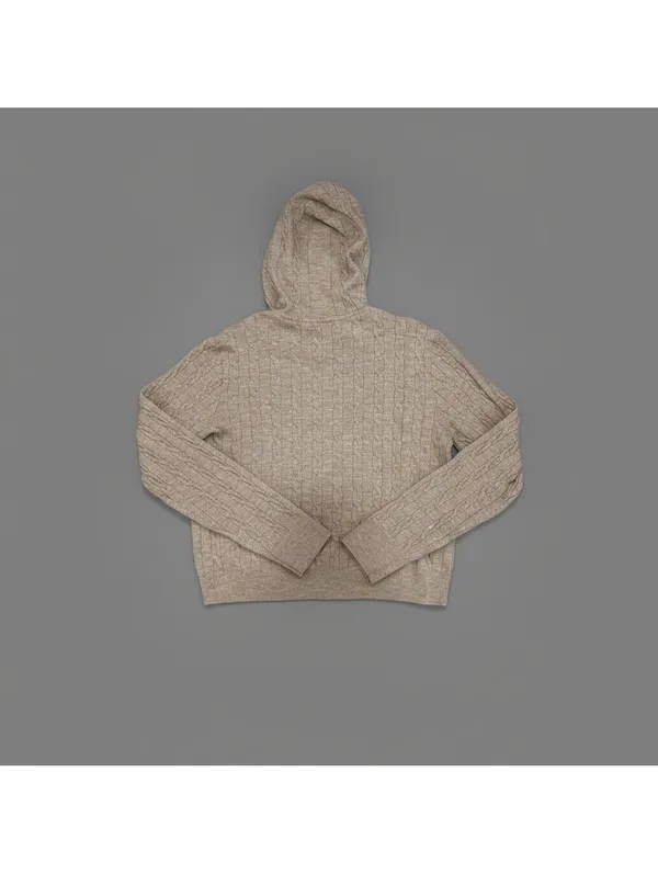 Uniqlo Women's Heather Brown Cable Knit Hoodie Sweater Granola Cottage Pullover - Image 3
