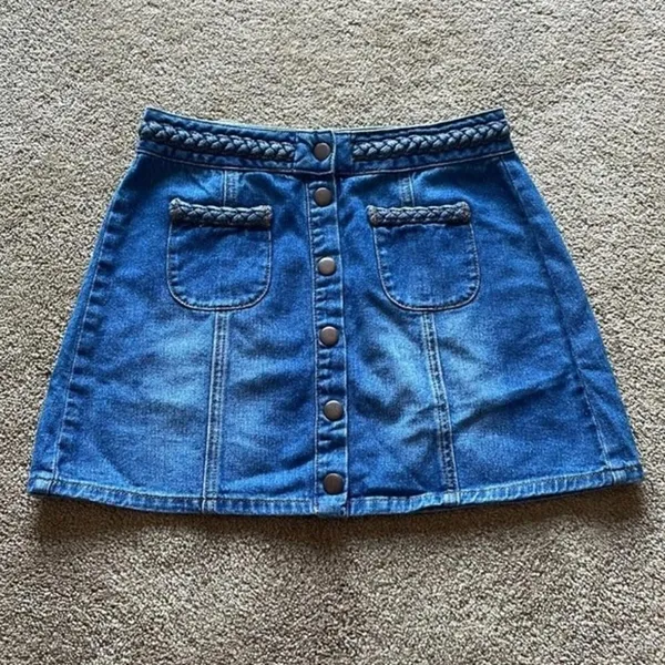 Kendall + Kylie Braided‎ High Waist Button Denim Skirt Size 26 - Image 3