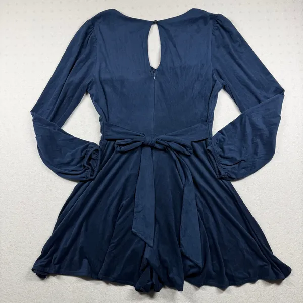 Altar’d State Faux Suede Romper Women’s Medium Blue Long Sleeve Shorts - Image 3