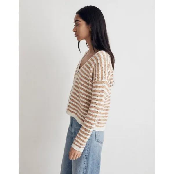 💕MADEWELL💕 Open Stitch Cardigan Sweater + Tank Set Stiped Earthen Sand Medium - Image 2