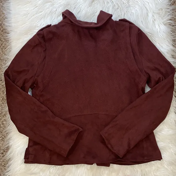 Pixley Brown and Silver Suede Biker Jacket Size M - Image 5