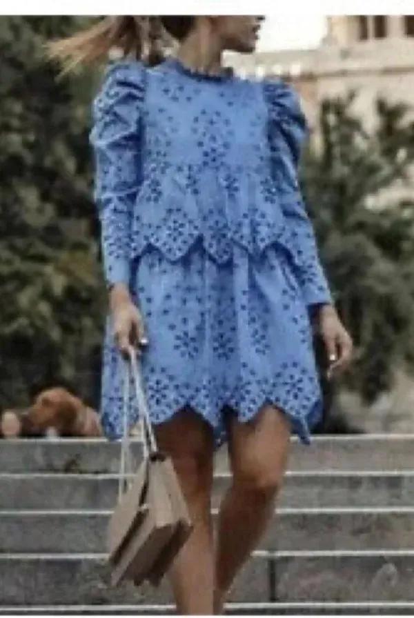 Zara Women Embroidered Eyelet Dress- Periwinkle - Image 4