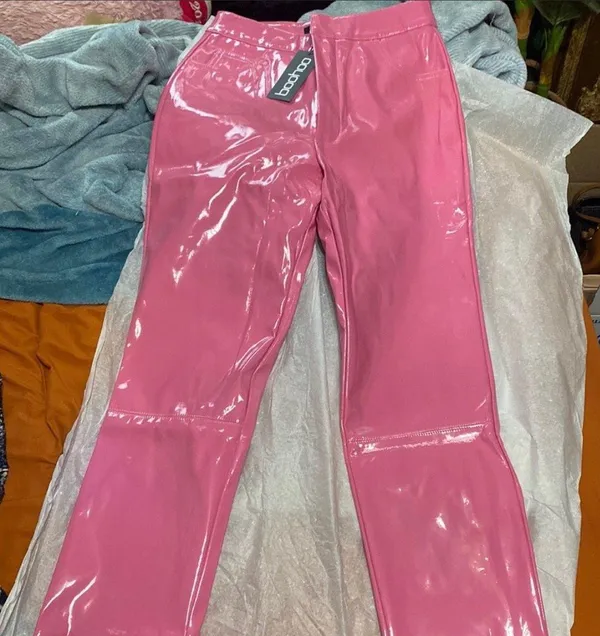 Boohoo x Megan Fox Straight Leg Vinyl Trousers Pink - Image 4