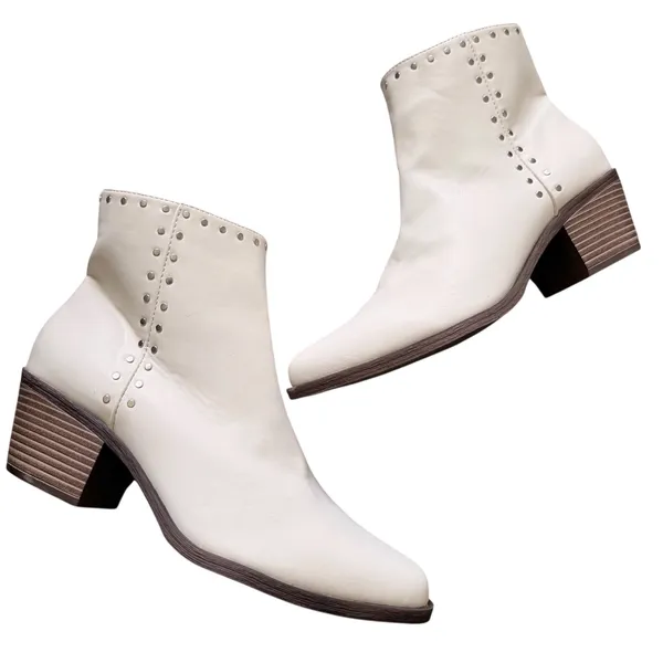 BP Wylie Studded Ankle Boots Ivory Pointed Toe Block Heel Size 8.5M - Image 6