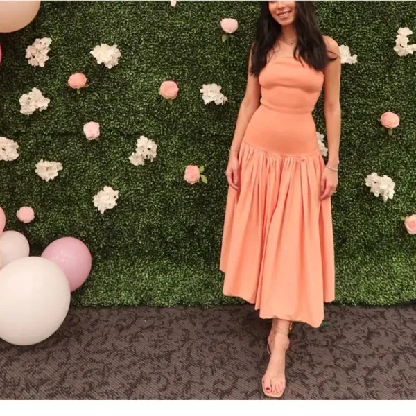 Alexis Sherbet Orange Fit Flare Midi Dress MEDIUM Drop Waist Party Designer $550 - Image 8