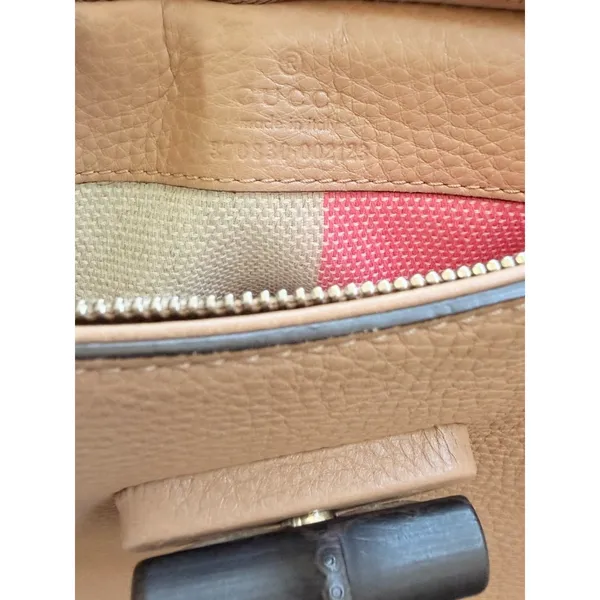 Gucci Large Bamboo Daily 370830 Camel Leather Top Handle 2Way Bag Striped Lining - Image 12