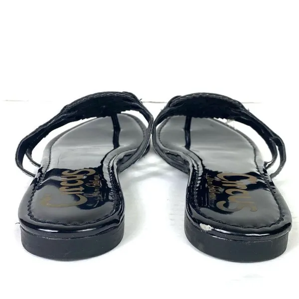 Sam Edelman Circus Canyon Shiny Black Patent Leather Emblem Flip Flop Sandals 7 - Image 5