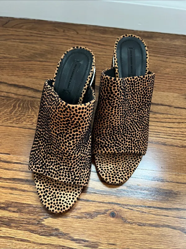Alexander Wang Womens Tan and Black Leopard Print Block Heel Mules - Image 2