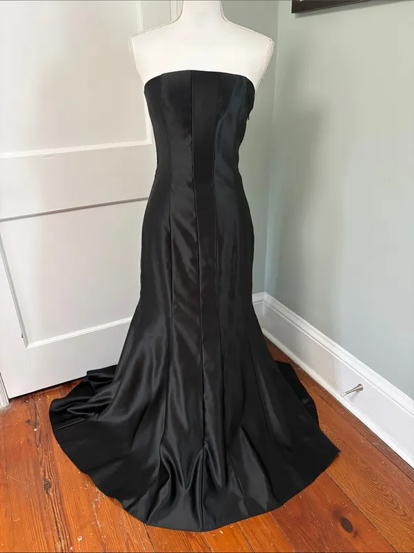 Vintage Jessica McClintock Strapless Backless Black Satin Mermaid Gown Size 12 - Image 3