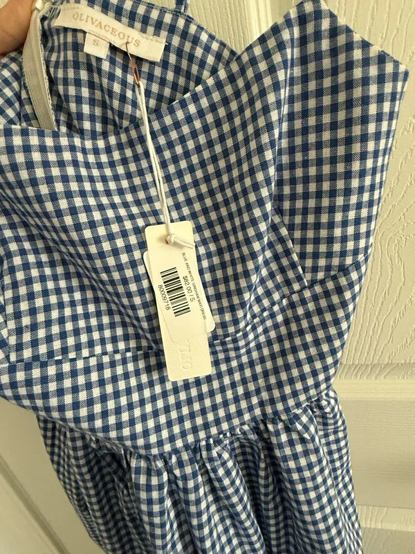 Blue and white gingham maxi dress from a boutique NWT! Size small Payed $82 - Image 4