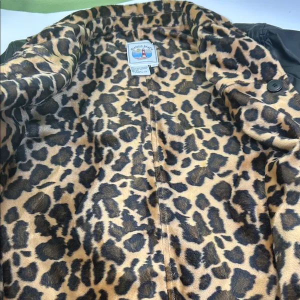 Leopard Print Lined Black Bomber Jacket Size L - Image 14