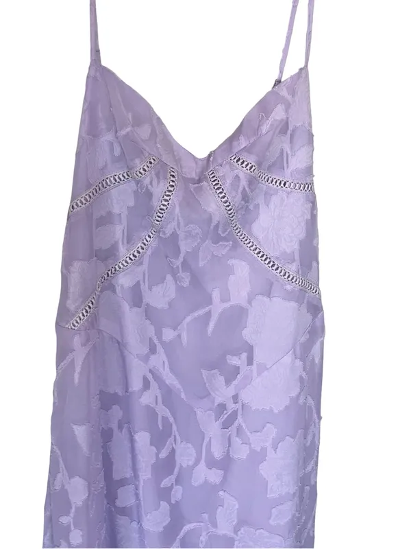 Lavender Floral Jacquard Lace Up Back Midi Dress Wedding Guest M - Image 3