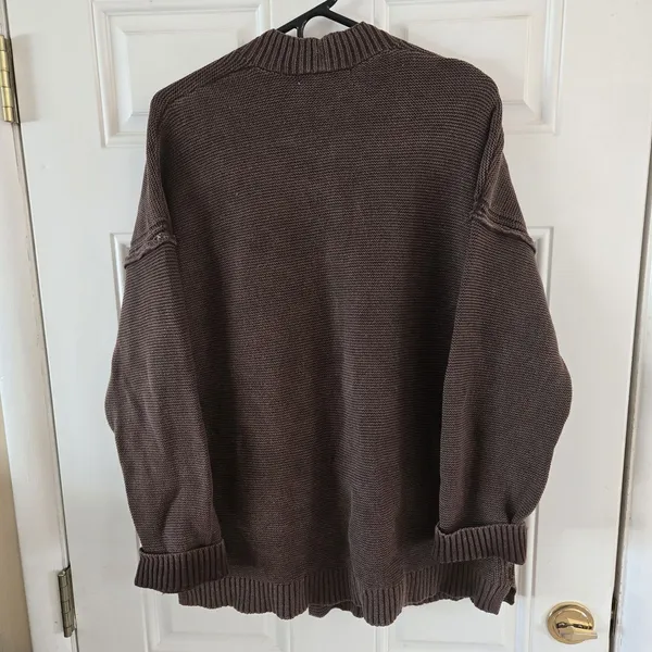 Seven7 Womens Cardigan Sweater Large Brown Oversized Open Front Cotton Knit NWT - Image 10