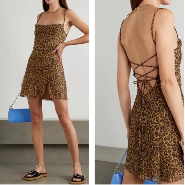 STAUD Bellamy‎ Leopard Print Open Back Chiffon Mini Slip Dress Womens Size XS - Image 2