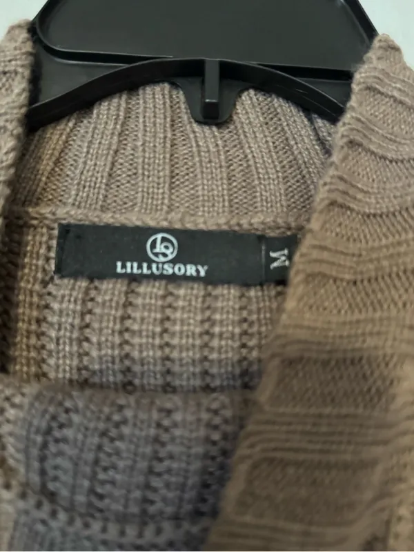 Lillusory Mock Neck Ribbed Knit Lantern Sleeve Sweater Dress - Brown - Size M - Image 3