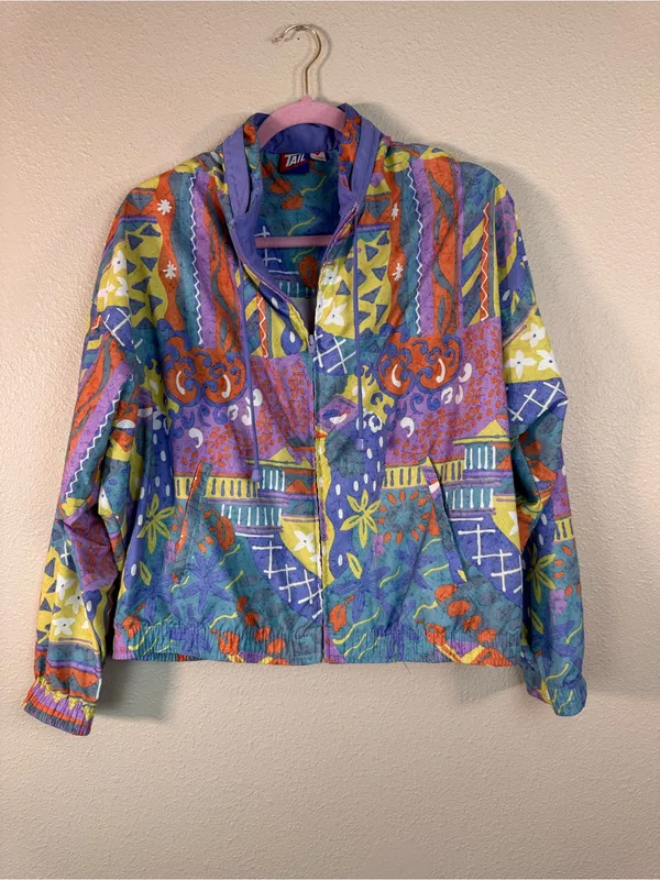Vintage Blue Pink Pastel 90s Printed Windbreaker Jacket Womens M Casual Colorful - Image 6