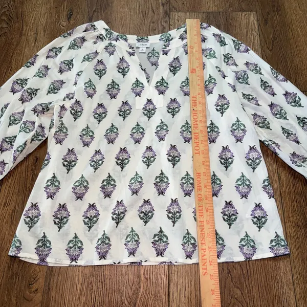 J Crew Floral 100% Cotton Split Neck Blouse Purple White Womens Size M Fall boho - Image 4