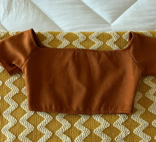 Sabo Skirt Brown Faux Suede Off Shoulder Crop Top - Image 3