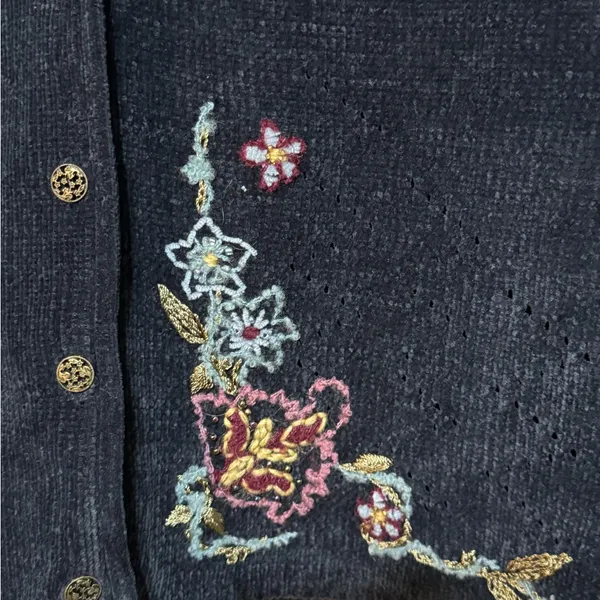 Vintage Koret Sweater Vest Floral‎ Embroidery Button Front Sz S - Image 7
