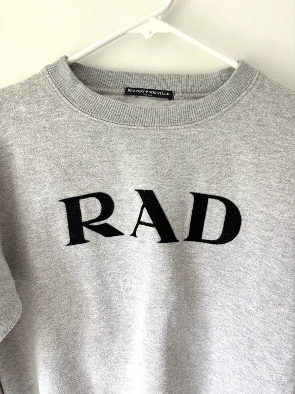Brandy Melville Gray Rad Cropped Crew Neck Sweatshirt Y2K Streetwear Casual - Image 3