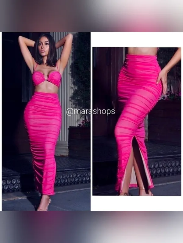 Miss Circle Pink Ruch Maxi Skirt - Image 2