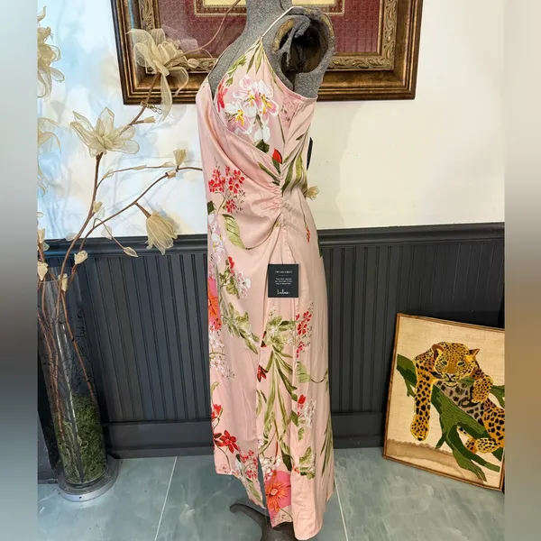 NWT Lulus Remarkable Entrance Pink Floral Print Satin Midi Dress ~ Size M 🧡🍄 - Image 4