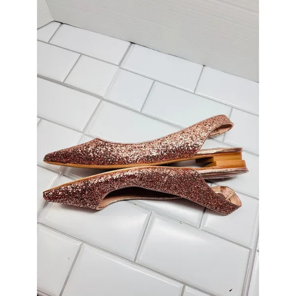 James Chan Nakasey Slingback Flats Womens 10 Pink Rose Gold Glitter Pointed Toe - Image 5