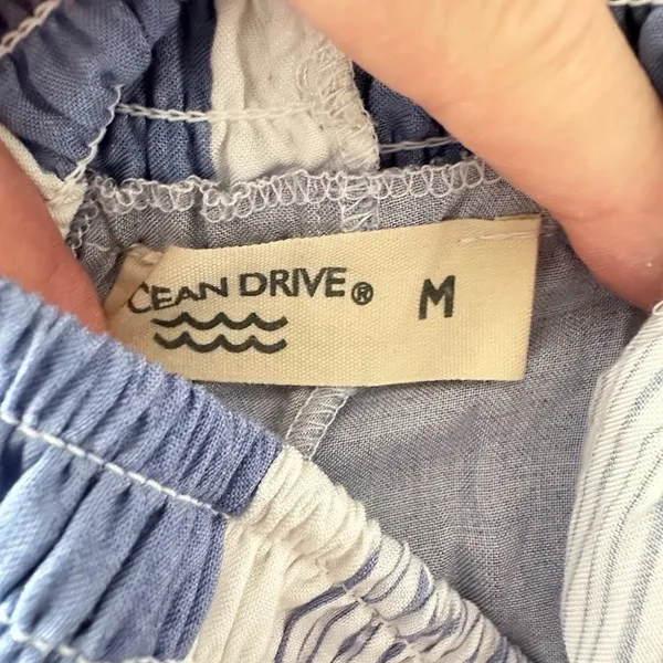 Ocean Drive Striped Wide Leg‎ Pants Smocked Waist Blue White Boho Beachy Medium - Image 8