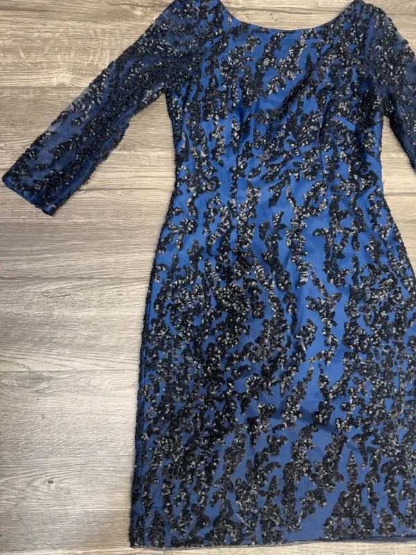 Aidan Mattox Size 10 Navy Blue Black Sequin Bodycon Cocktail Dress - Image 6