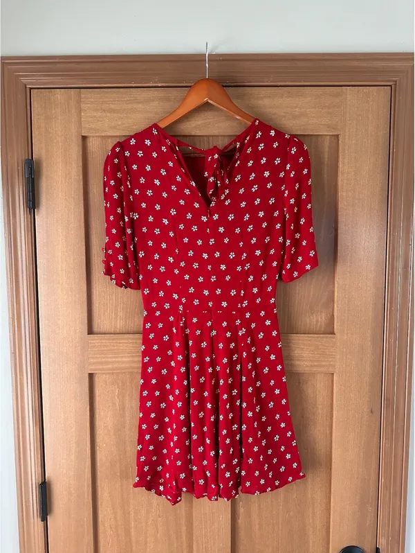 Reformation Bard Floral-Print Crepe Mini Dress in Red Women’s size 6 - Image 7