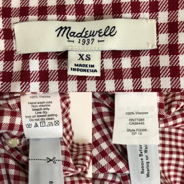 Madewell Gingham shift red white checkered picnic retro dress pockets size xs - Image 7