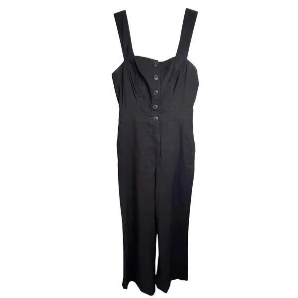 Maeve Anthropologie The Colette Jumpsuit Womens 8 Black Wide Leg Linen Blend‎ - Image 11