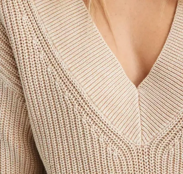 Aerie Sweater Chunky Deep V Neck Oversized 100% Cotton Beige M NWT - Image 4