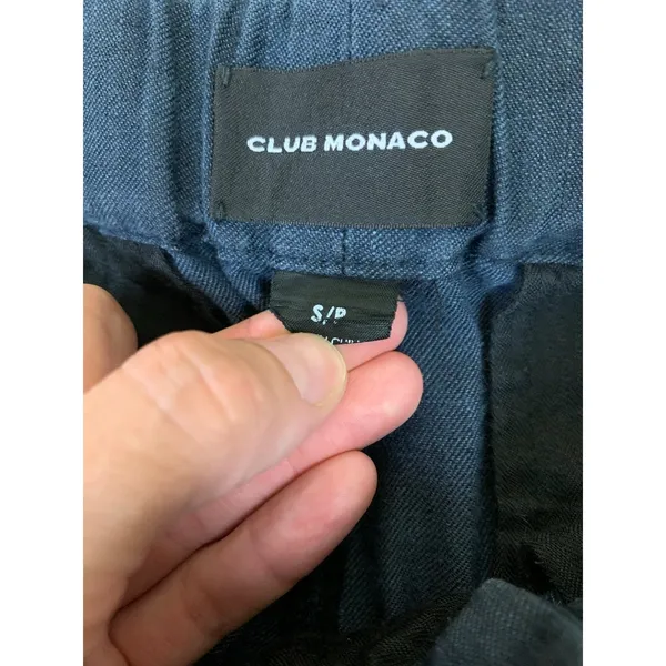 Club Monaco Womens S Navy Blue Linen Blend Drawstring Jogger Pants - Image 3