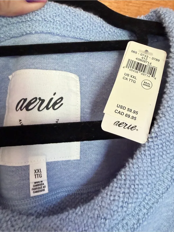 Aerie Très Chic Chenille Oversized Sweatshirt Mixed Media Blue Plus Size XXL NWT - Image 9