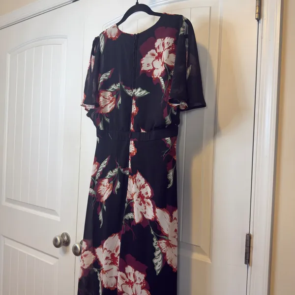 Luxology Women Black Floral Wrap Maxi‎ Dress Flutter Sleeve High Low Hem Wedding - Image 8