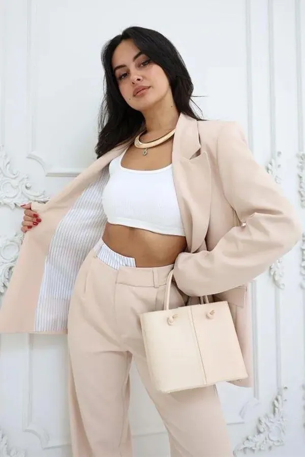 Reyon Blazer & Pants suit set Size S Tan - Image 2