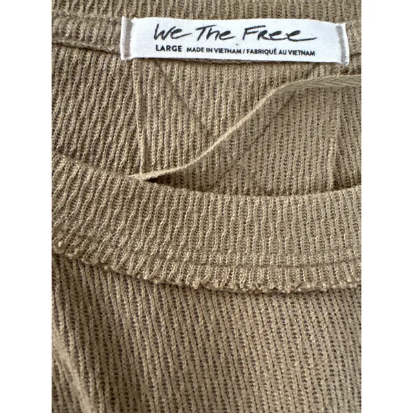 Free‎ People Tan Waffle Knit Long Sleeve Thermal Shirt Top Women's Large - Image 4