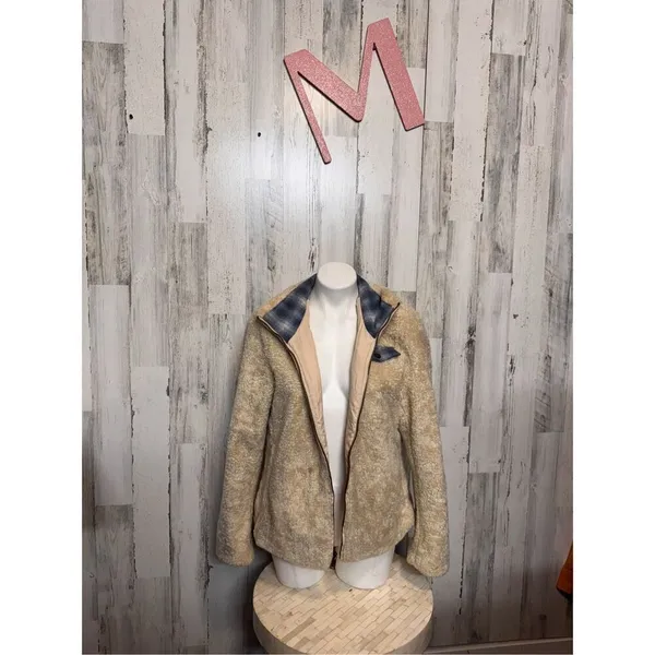 Pendleton Cream Sherpa Flannel Trim Full Zipper Teddy Coat Women’s medium - Image 4