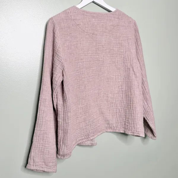 Tahari Linen Gauze Lightweight Jacket Top Mauve Pink Purple White Pockets Medium - Image 4