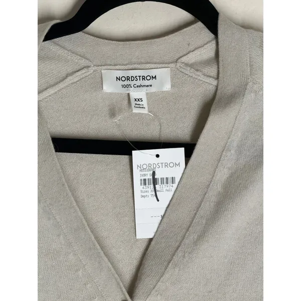 Nordstrom Cashmere V-Neck Cardigan Sweater Beige Cream XXS NWT $199 - Image 4
