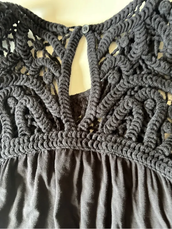 LOFT Crochet Top Swing Dress Black Sleeveless Stretch Boho Cocktail Womens Large - Image 5