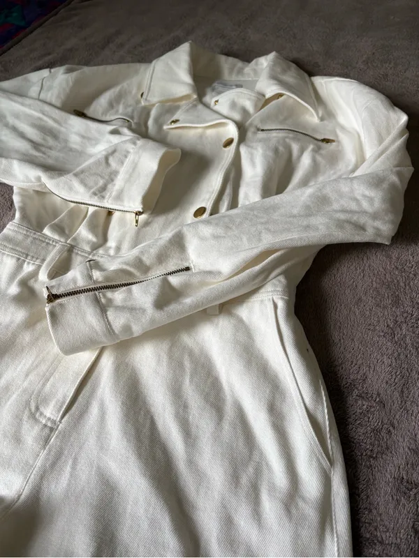Lovers and Friends Small Fancy White Denim Romper With Gold Buttons - Image 6