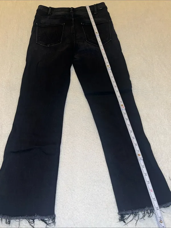 MOTHER Hustler Ankle Fray Crop‎ Flare High Rise Washed Black Jeans 29 - Image 9