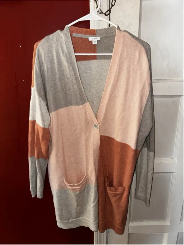 J. Jill Pure Jill Colorblock Patchwork Cardigan Longline Single Button Duster M - Image 3