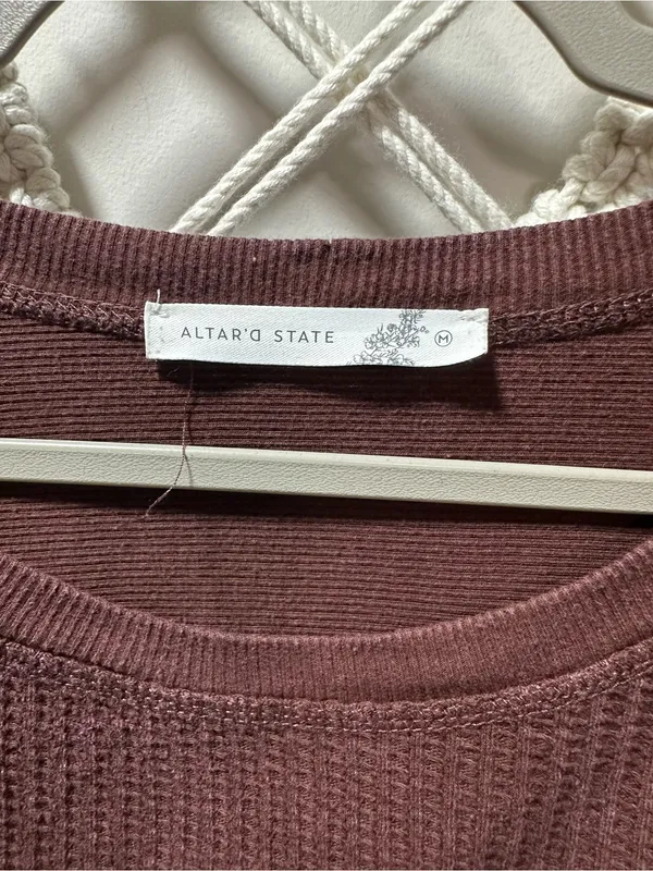 Altar'd State Wine Waffle-Knit Long Sleeve Top - Image 3