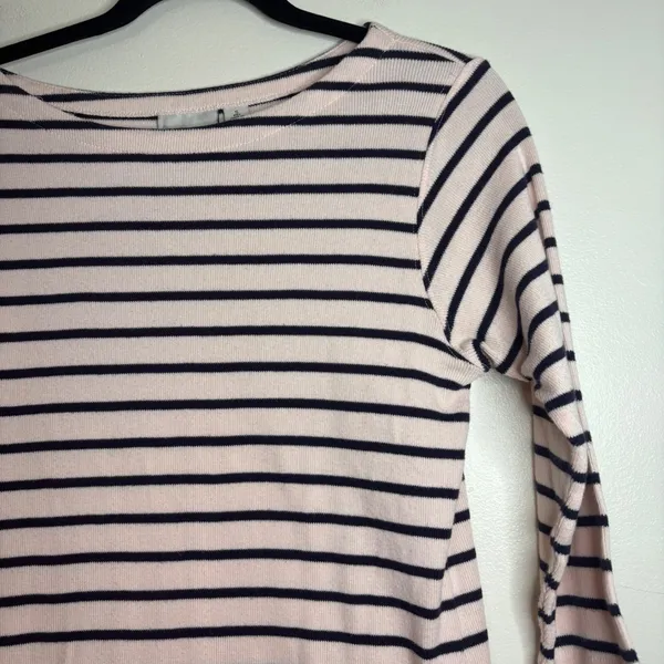 L.L.‎ Bean Striped 100% Cotton 3/4 Sleeve Pink Navy Top Women's Small Peru - Image 2