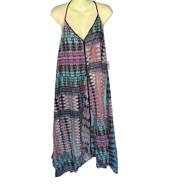 Akemi‎ + Kin Batik Riviera Midi Dress Lg Multicolor Boho Resort Handkerchief Hem - Image 3