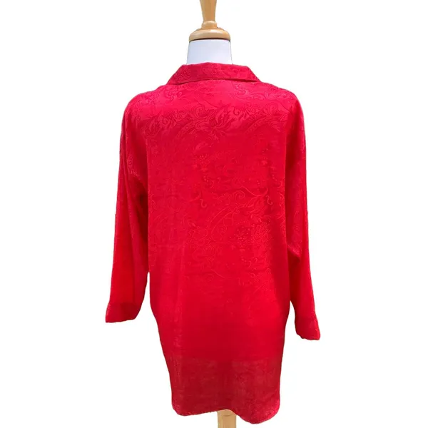 Victoria's Secret VTG 90's Pajama Top Sz PS Gold‎ Label Red Button Down Collar - Image 3