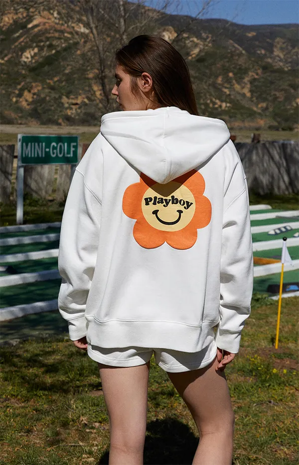 Playboy X Pacsun Camper Oversized Hoodie Full Zip Jacket White Flower Medium - Image 2